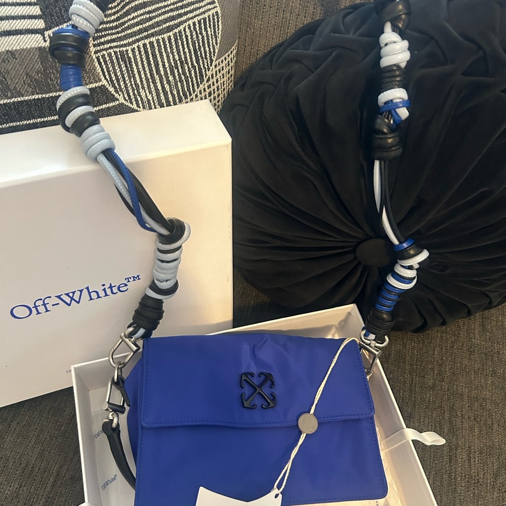 Off-White Blue Crossbody Bag with Nautical Strap